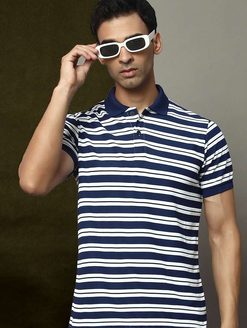 men striped short sleeve regular fit polo t-shirt