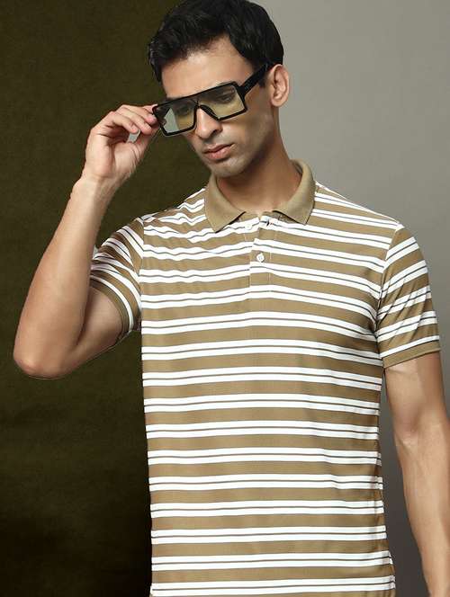 men striped short sleeve regular fit polo t-shirt - 22009607 - Standard Image - 0