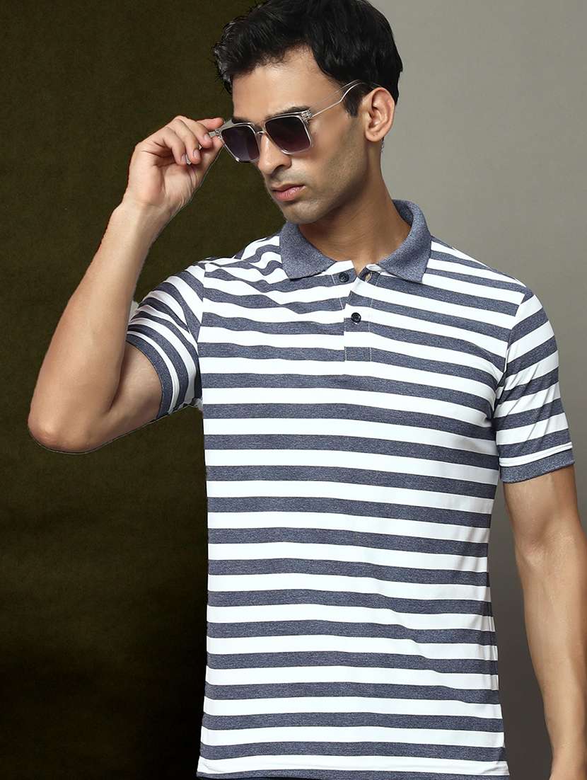 men striped short sleeve regular fit polo t-shirt - 22009615 - Zoom Image - 0