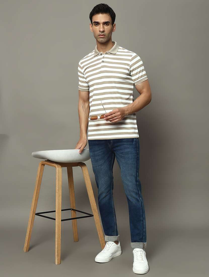men striped short sleeve regular fit polo t-shirt - 22009616 - Standard Image - 3