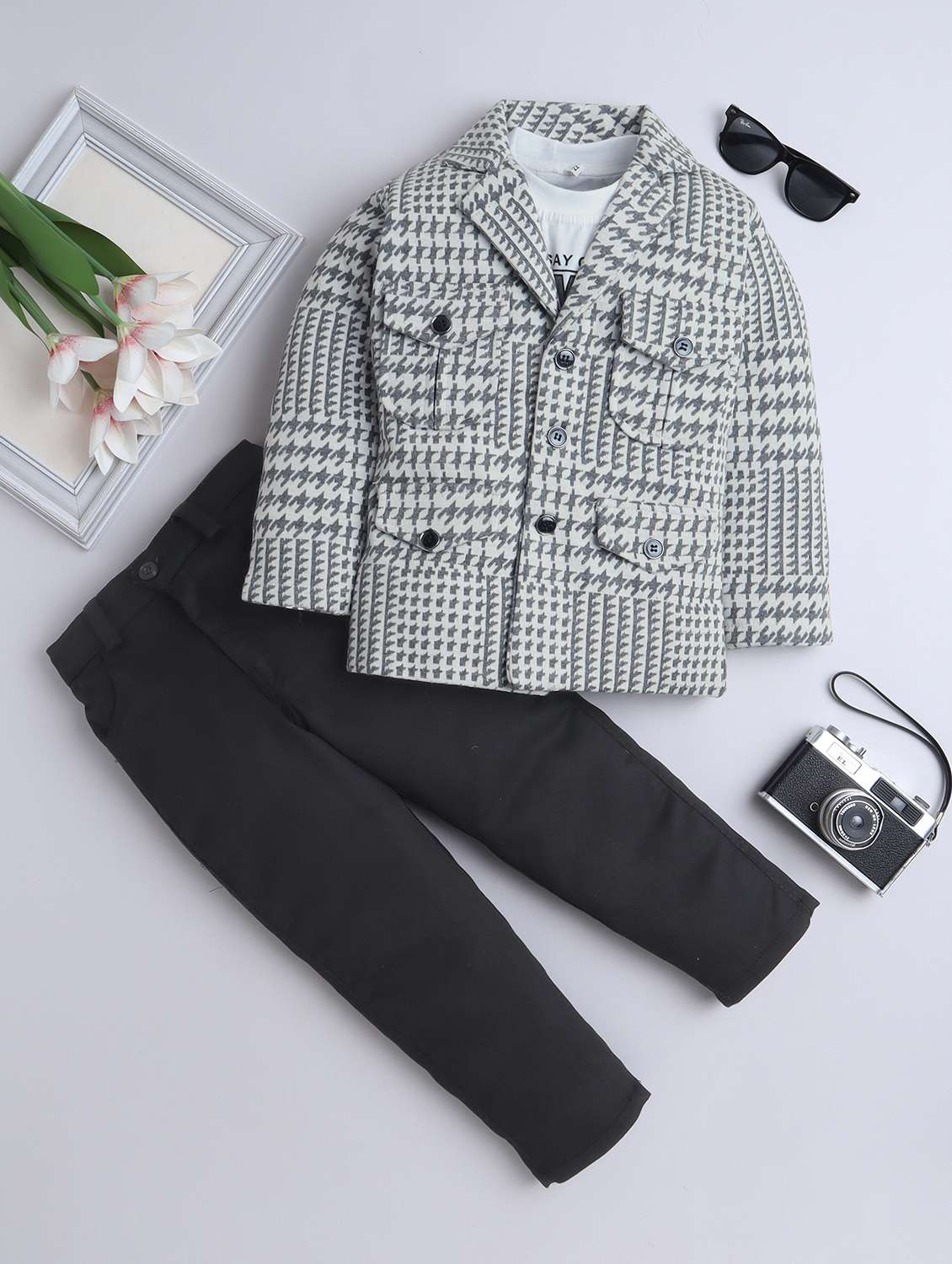boys houndstooth pattern three piece suit set