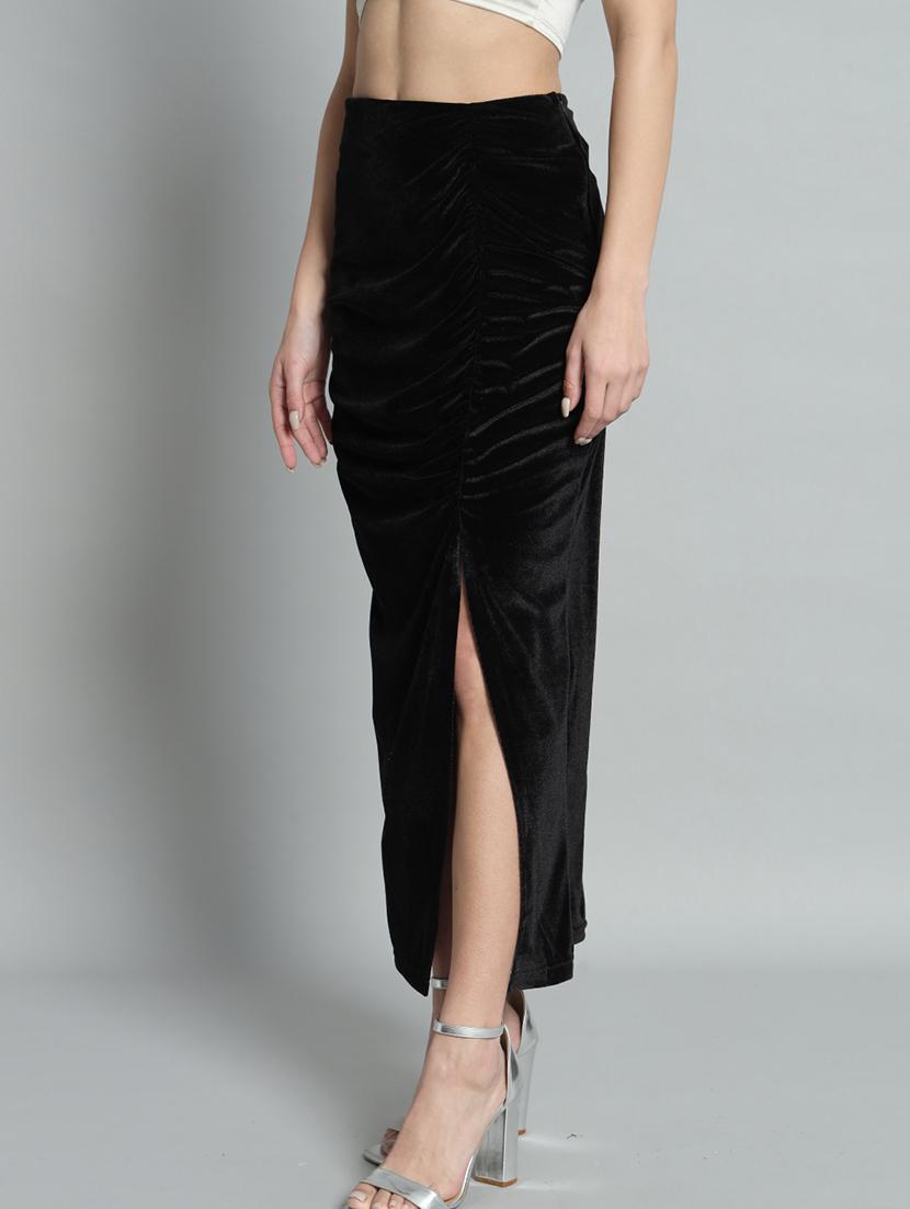 women solid high rise ruched skirt - 22009678 - Standard Image - 3