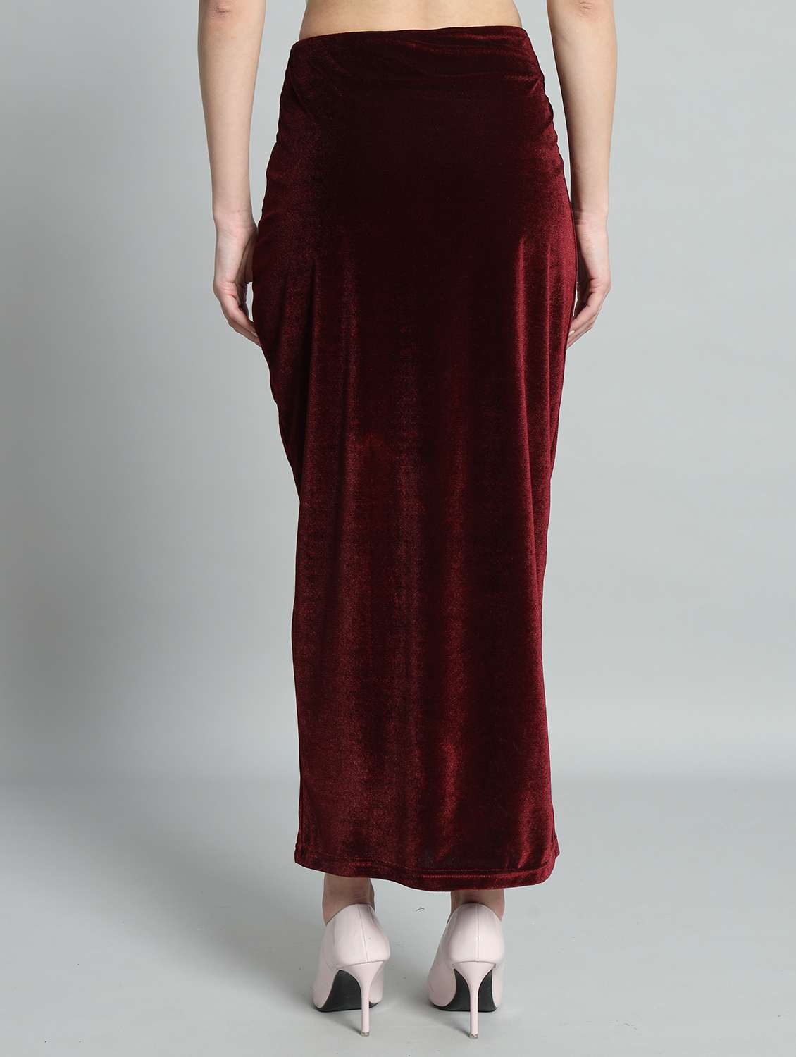 women maroon solid high tise ruched skirt - 22009683 -  Standard Image - 3