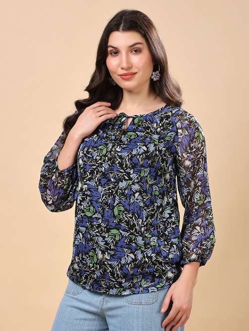 women floral printed puff sleeve regular top - 22009685 - Standard Image - 0