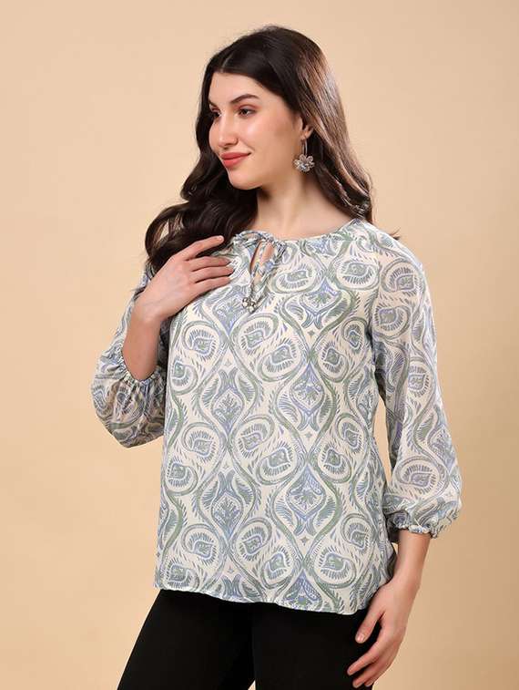 women printed puff sleeve regular top - 22009686 - Zoom Image - 0