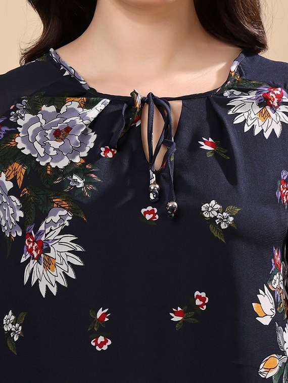 women floral printed tie up neck regular top - 22009689 - Standard Image - 3