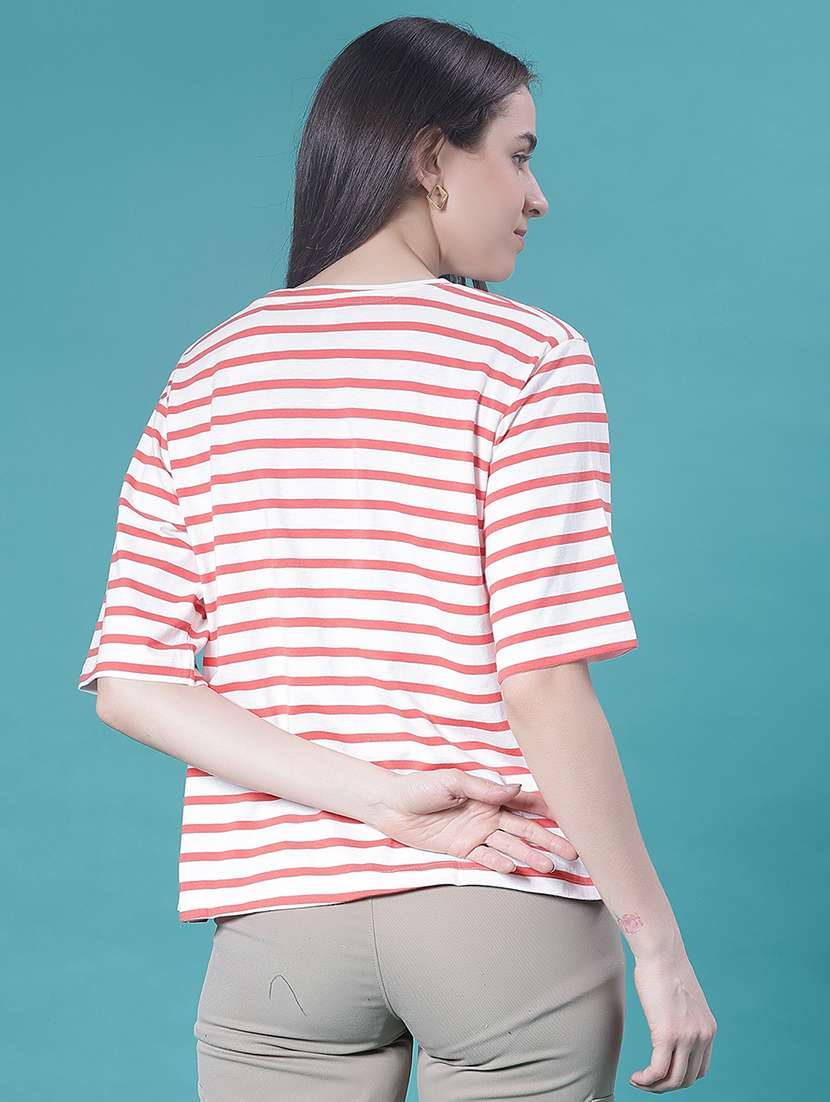 women striped short sleeve oversized t-shirt - 22010330 -  Standard Image - 3