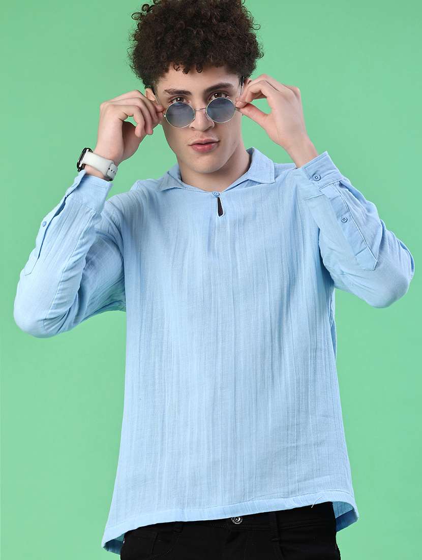 men solid mandarin neck short kurta