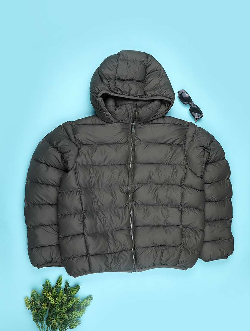 boys solid long sleeve hooded quilted jacket