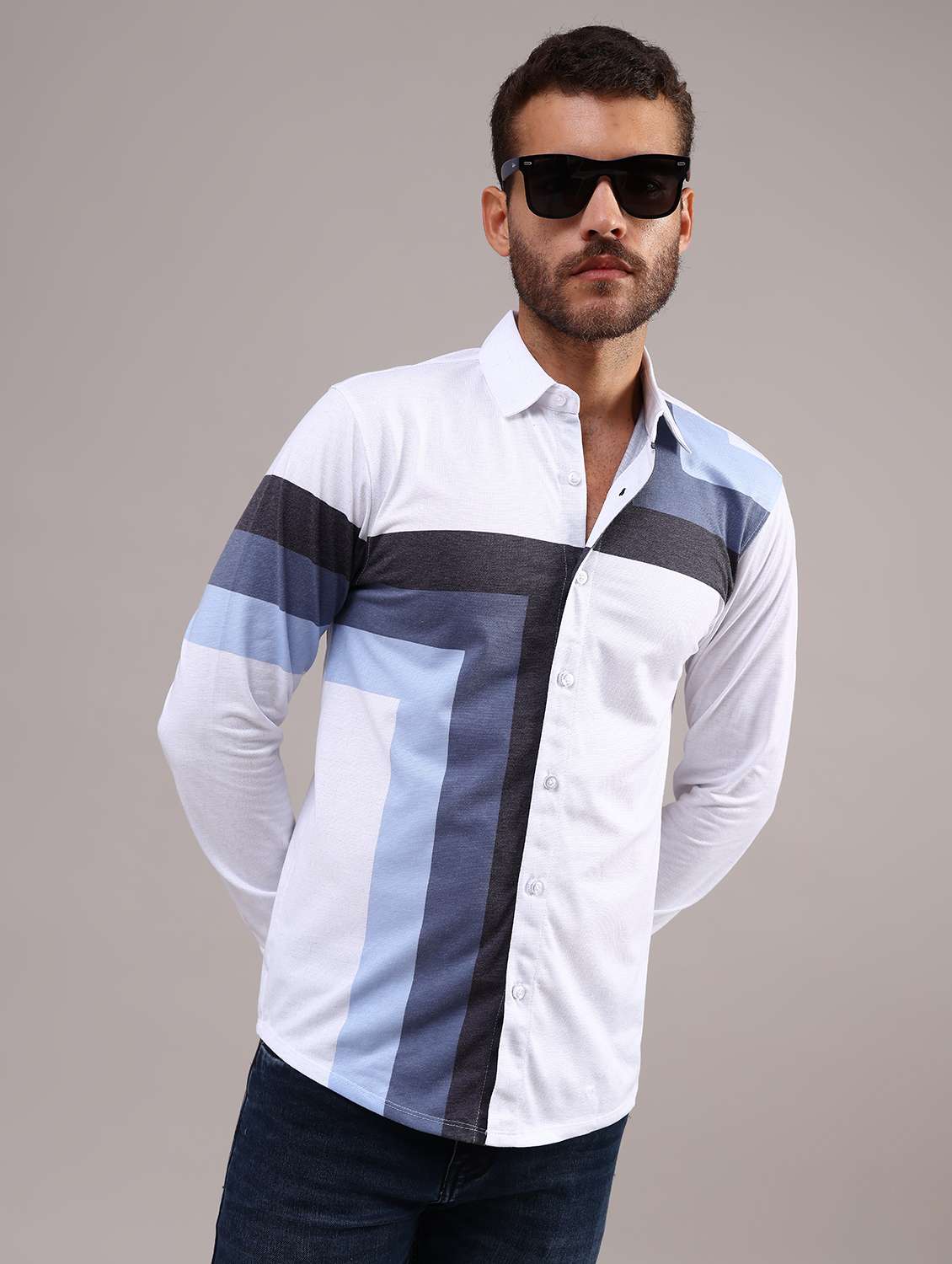 men printed collared long sleeve shirt