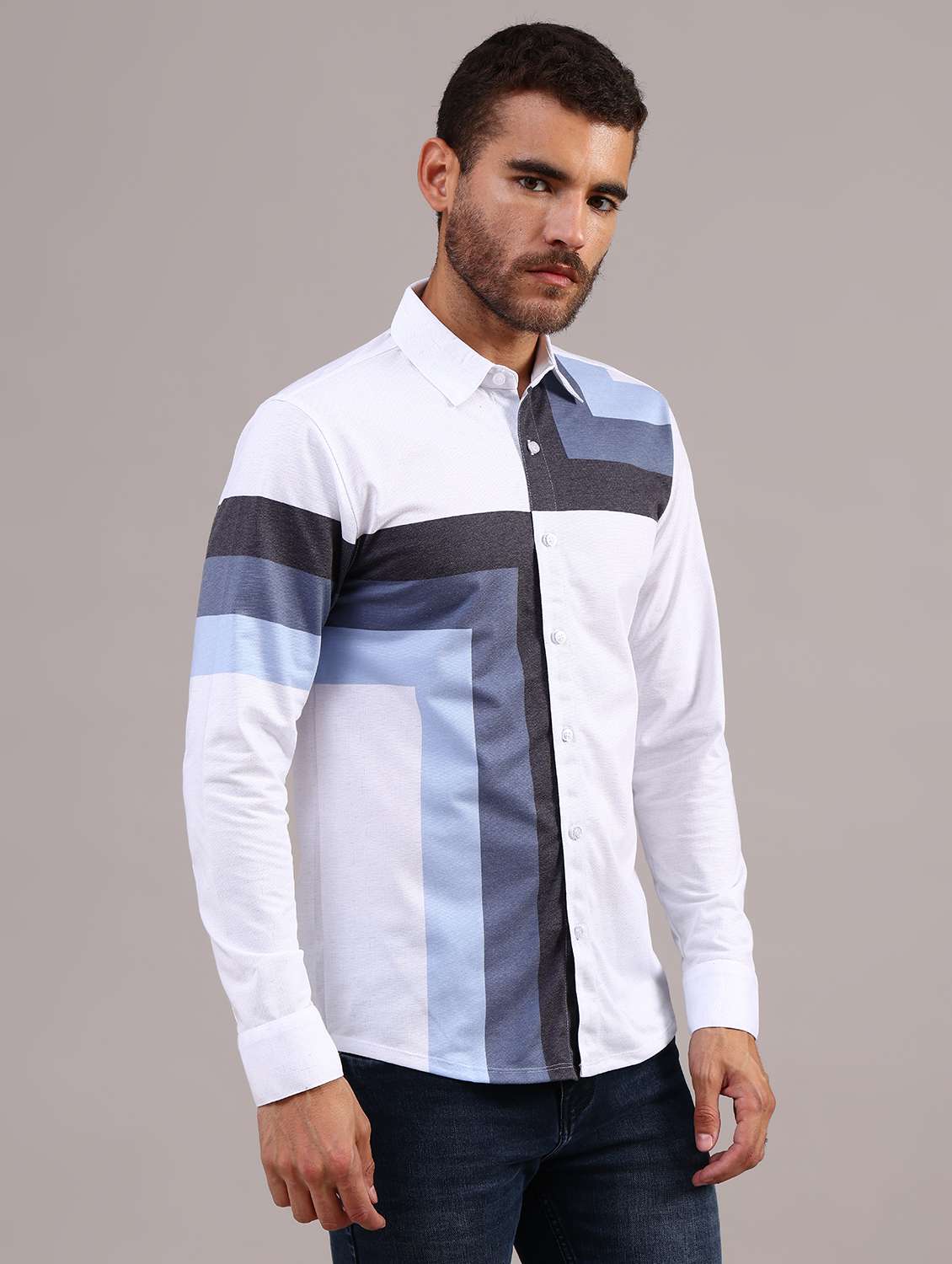 men printed collared long sleeve shirt - 22010423 -  Standard Image - 3