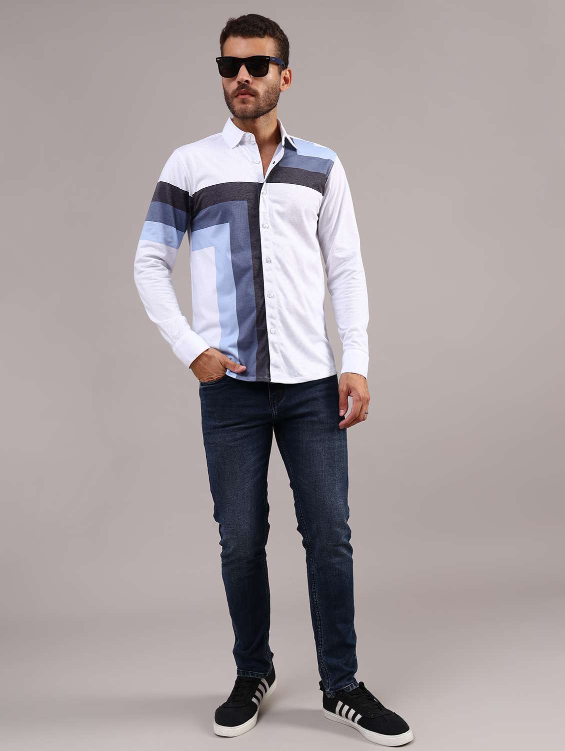 men printed collared long sleeve shirt - 22010423 -  Standard Image - 5