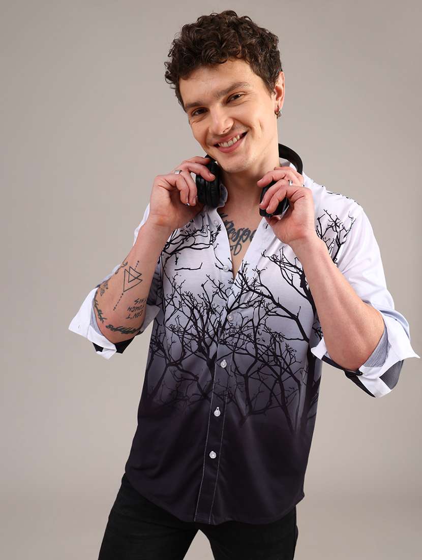 men printed long sleeve collared shirt