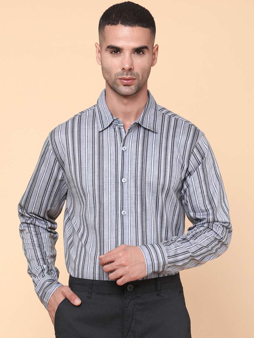 men grey cotton casual shirt