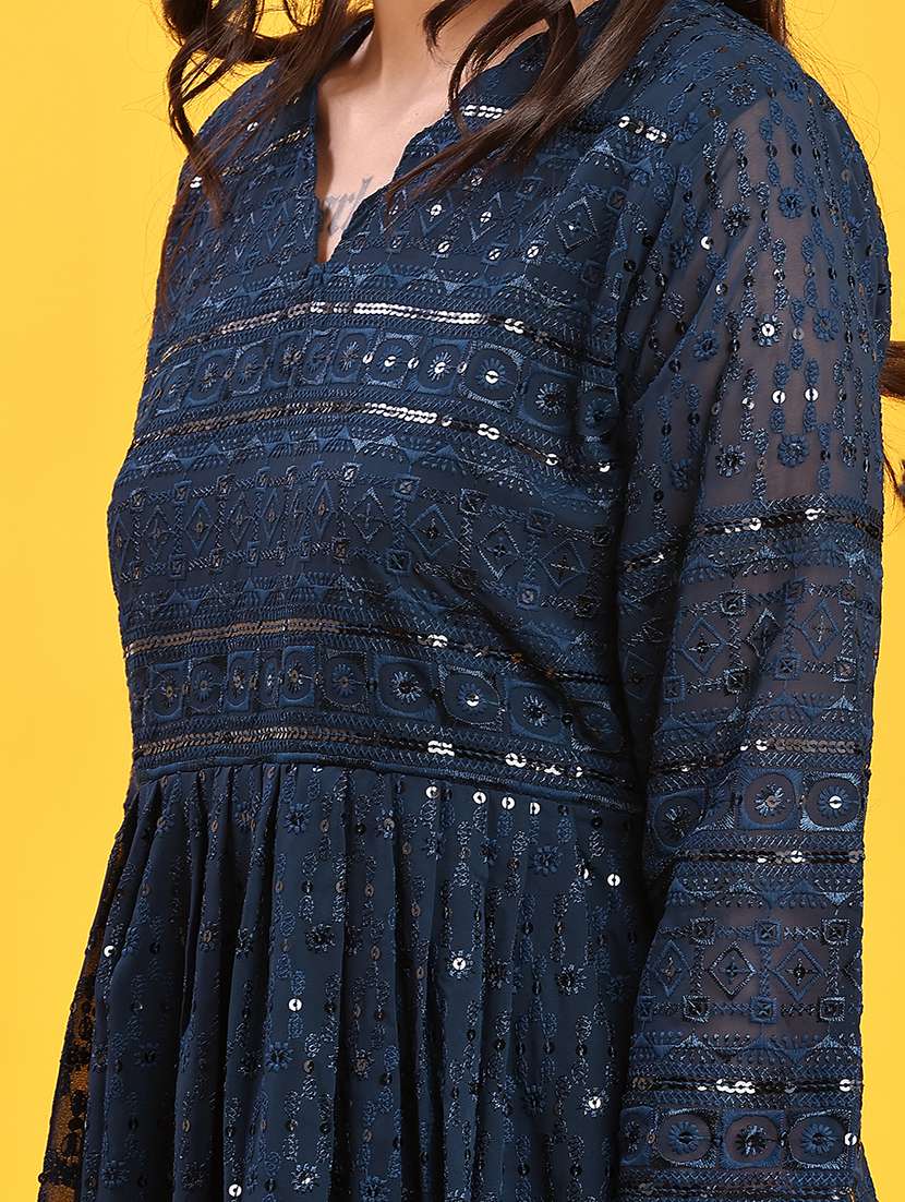 women navy blue georgette fit & flare dress - 22010672 -  Standard Image - 5