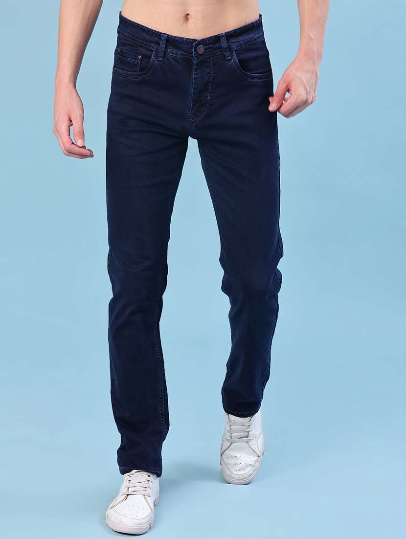men plain mid rise full length jeans