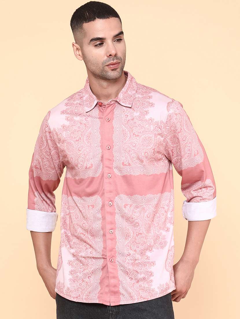 men pink cotton casual shirt