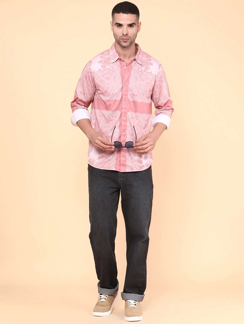 men pink cotton casual shirt - 22010998 -  Standard Image - 5