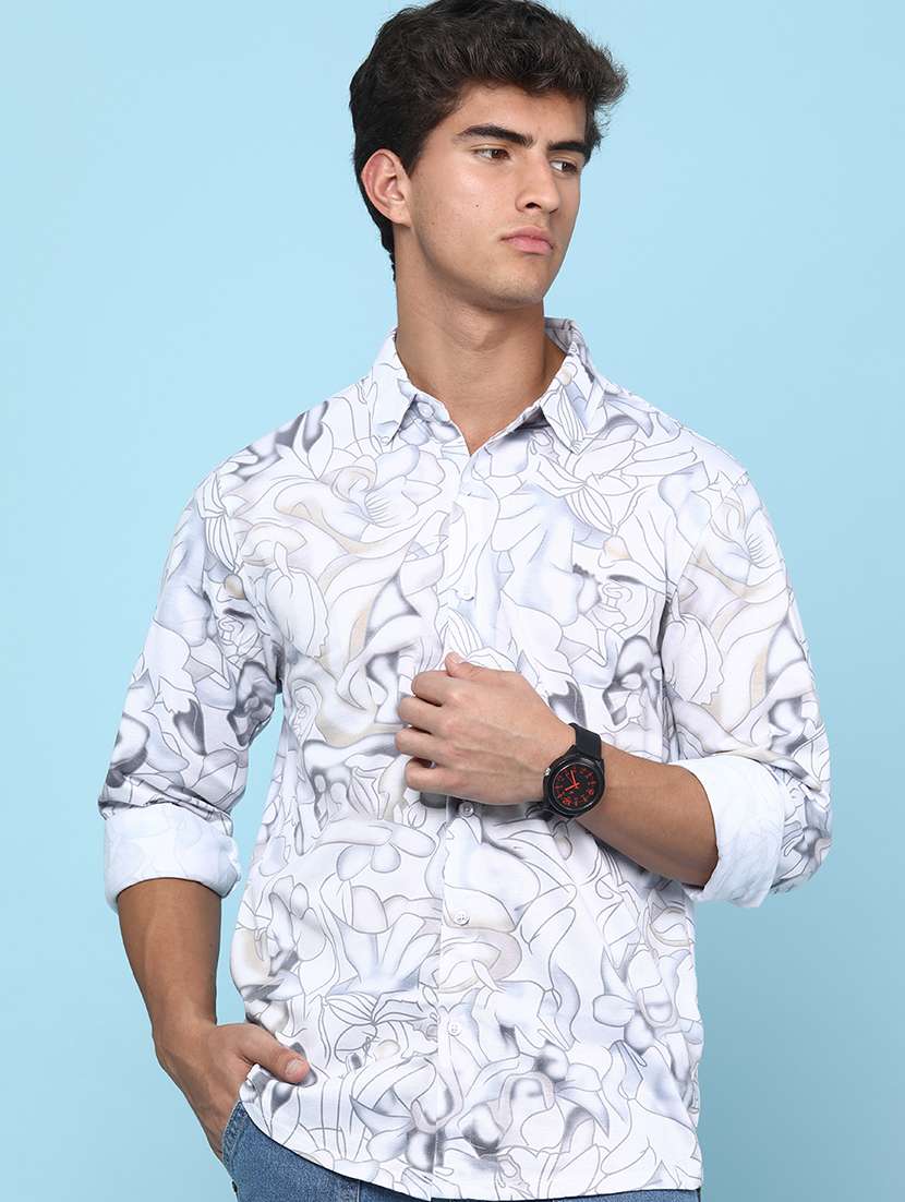 men printed long sleeves regular shirt
