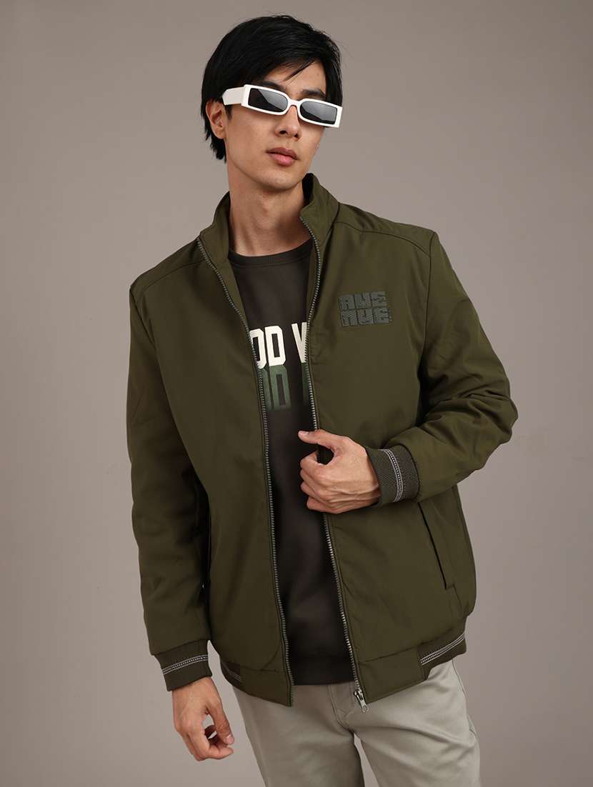 men solid long sleeve bomber jacket