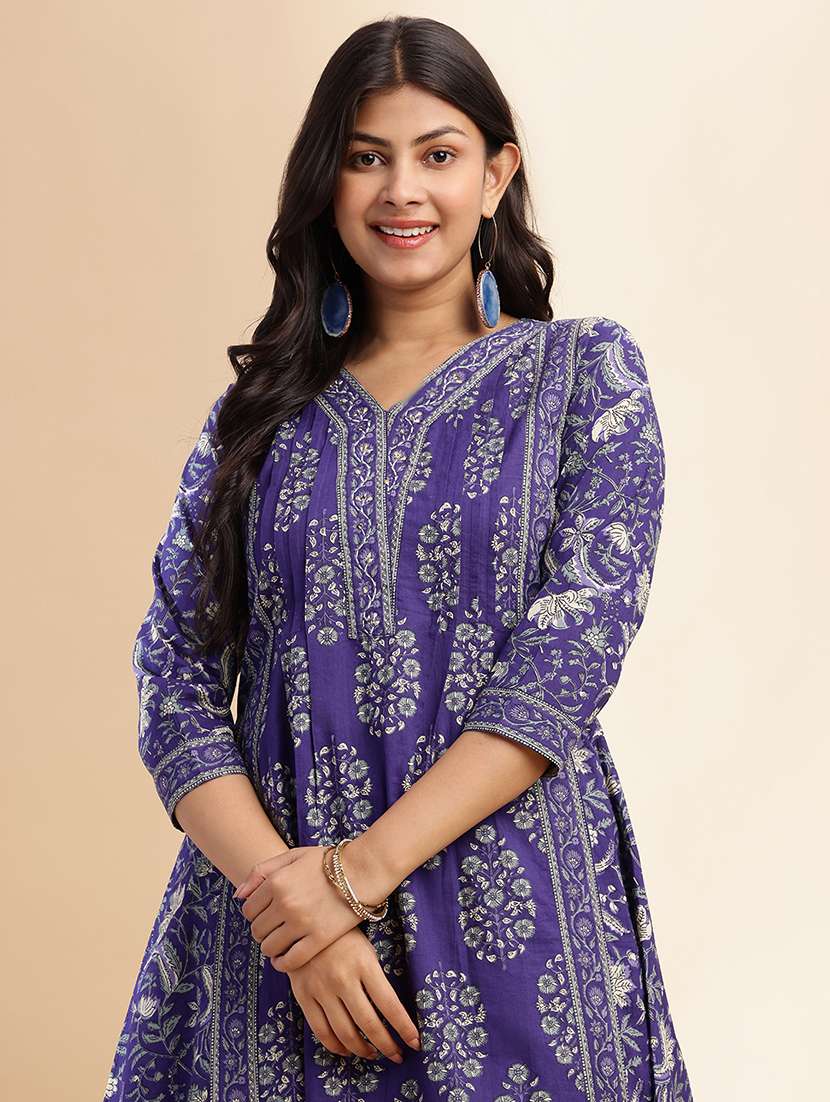 women floral three quarter sleeve kurta palazzo with dupatta set - 22011166 -  Standard Image - 5