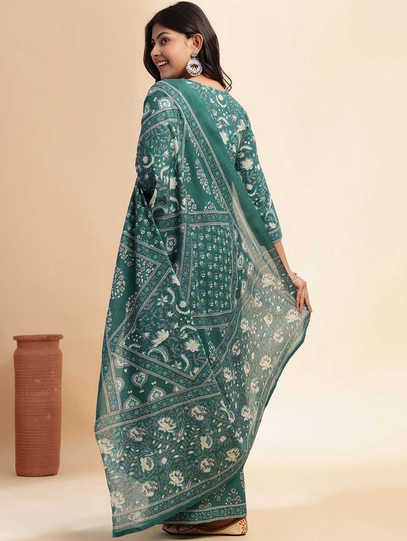 women floral three quarter sleeve kurta palazzo with dupatta set - 22011168 -  Standard Image - 3