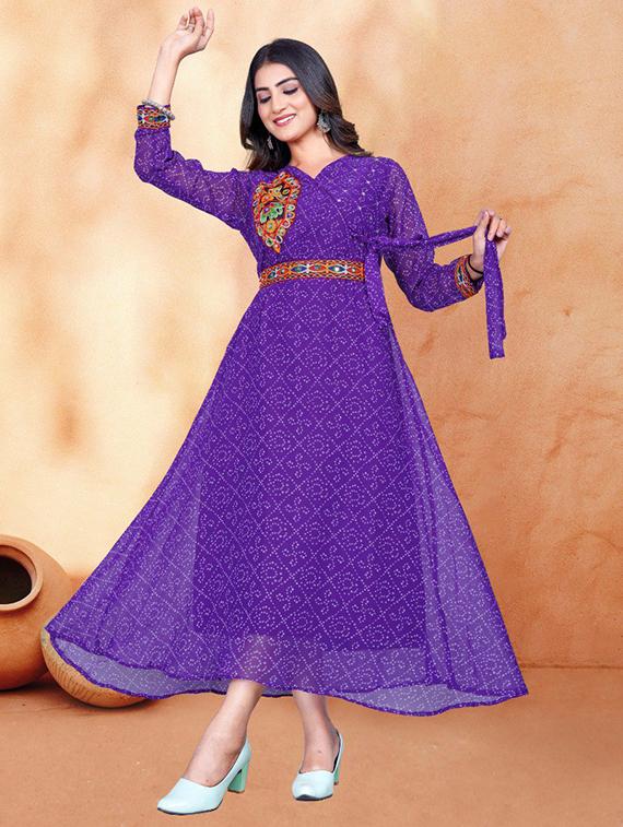 women bandhani printed long sleeve ethnic dress - 22011170 - Zoom Image - 0