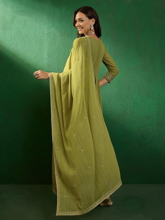 women embroidered three quarter sleeve kurta pant with dupatta set - 22011203 - Standard Image - 3