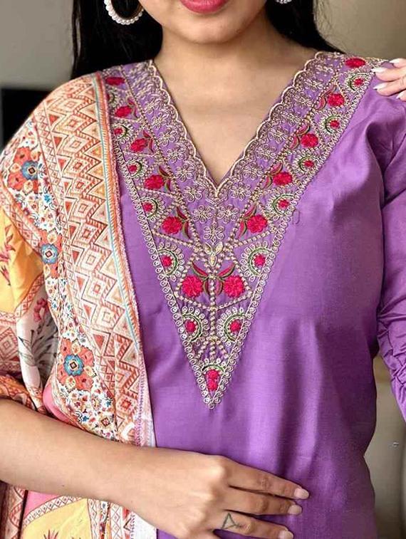women embroidered three quarter sleeve kurta pant with dupatta set - 22011205 - Standard Image - 5