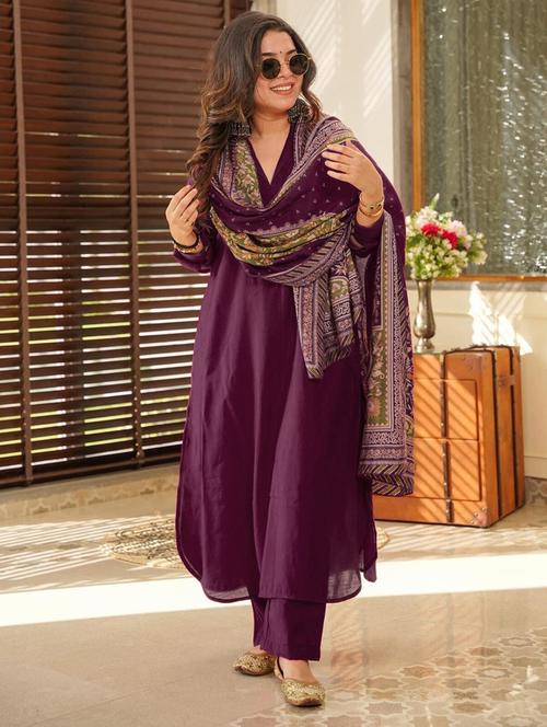 women solid long sleeve kurta pant with dupatta set - 22011219 -  Standard Image - 0