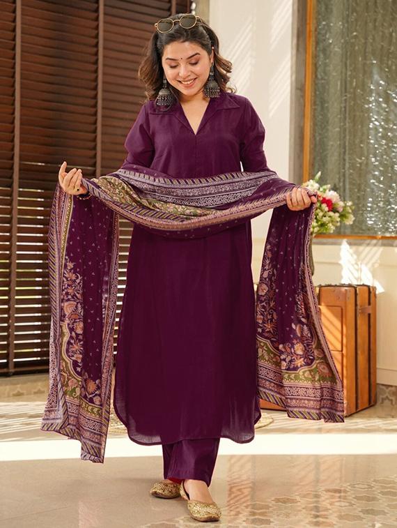women solid long sleeve kurta pant with dupatta set - 22011219 - Standard Image - 3