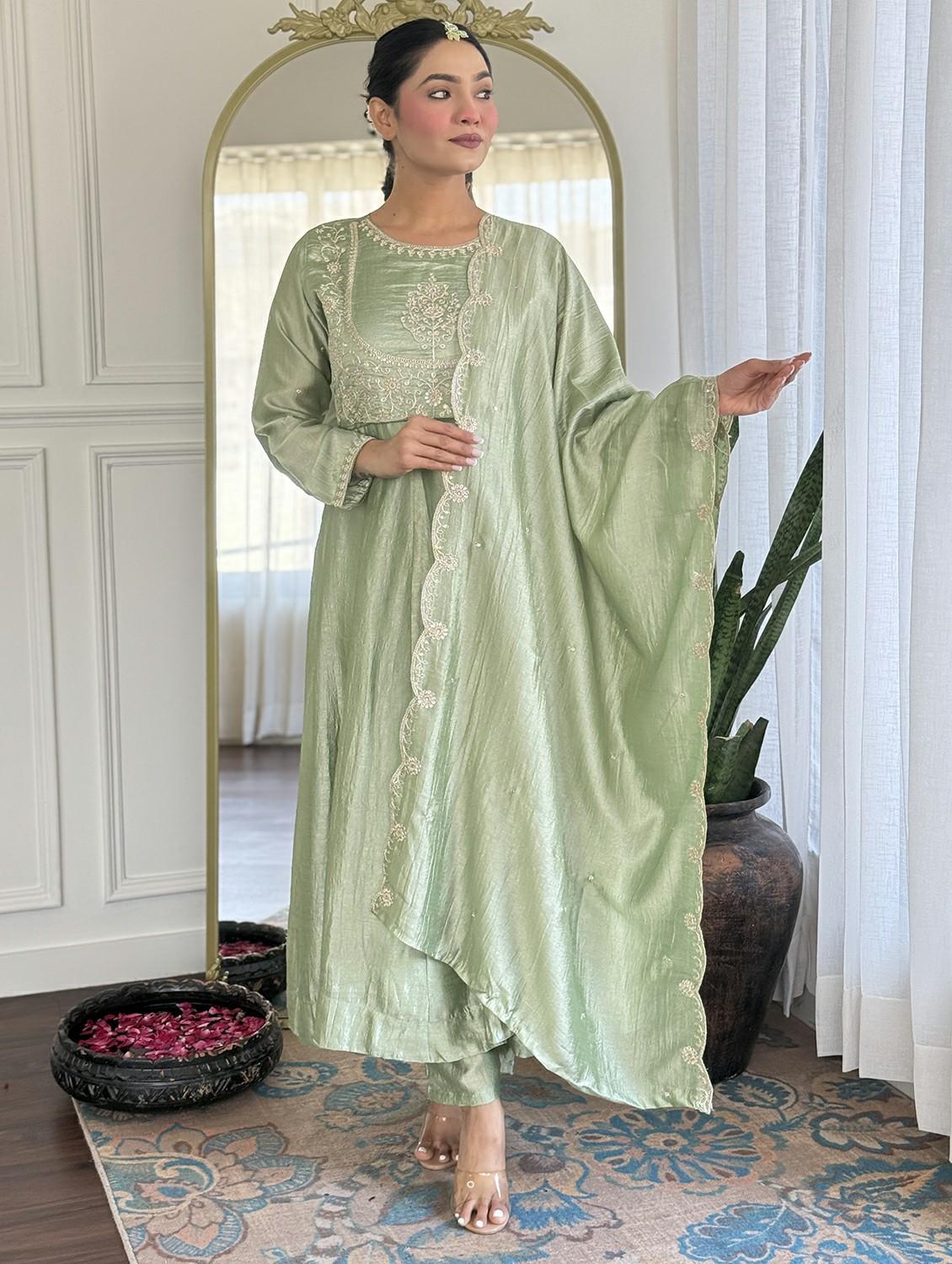 women embroidered long sleeve anarkali kurta pant with dupatta set - 22011240 - Standard Image - 3