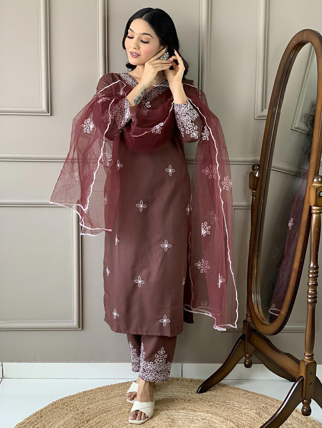 women embroidered three quarter sleeve kurta pant with dupatta set - 22011244 - Standard Image - 5