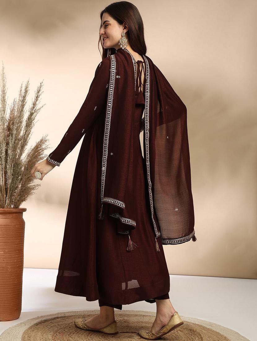 women embroidered long sleeve anarkali kurta pant with dupatta set - 22011246 - Standard Image - 3