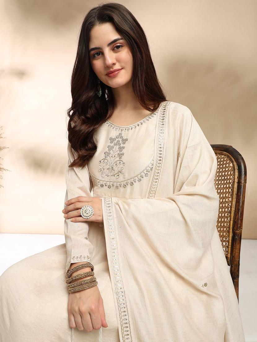 women embroidered long sleeve anarkali kurta pant with dupatta set - 22011247 - Standard Image - 3