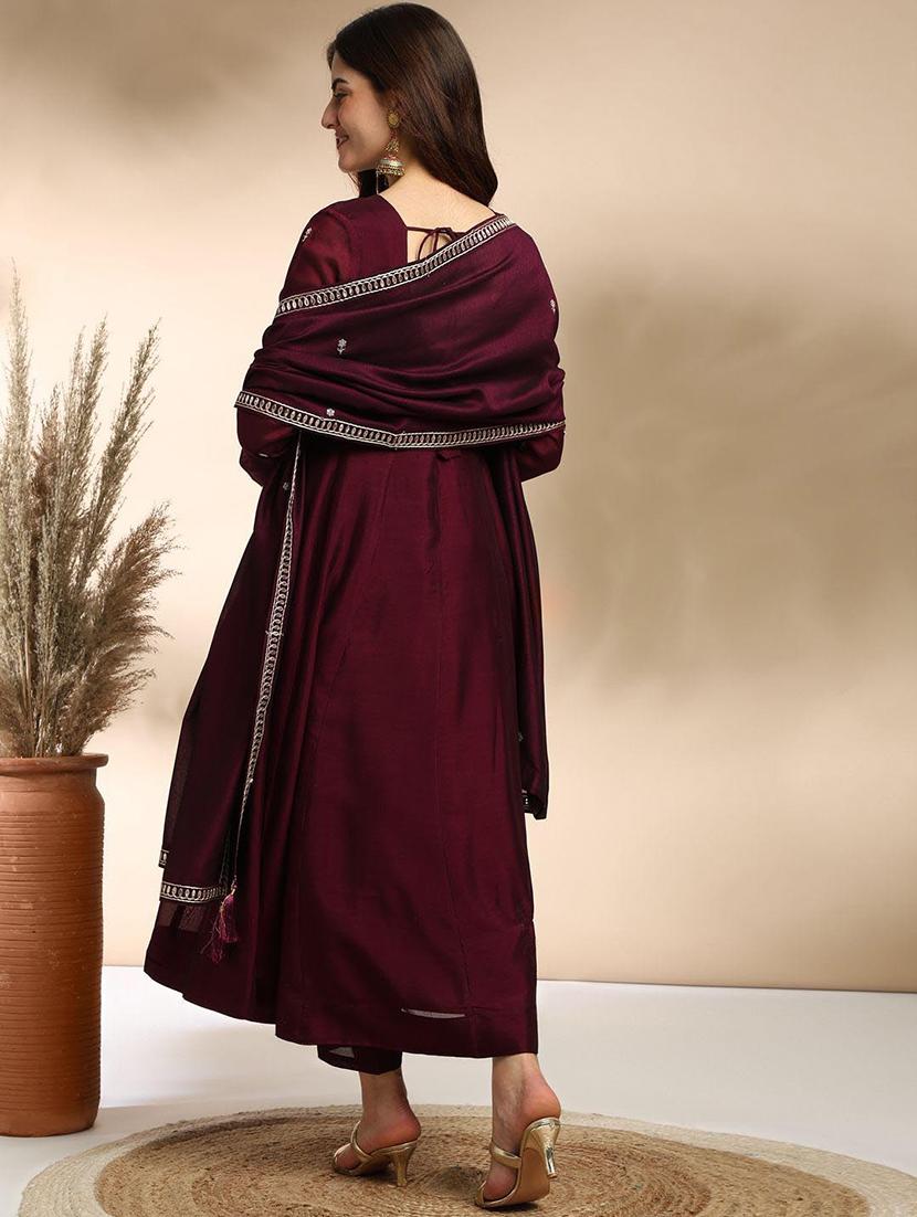 women embroidered long sleeve anarkali kurta pant with dupatta set - 22011248 - Standard Image - 3