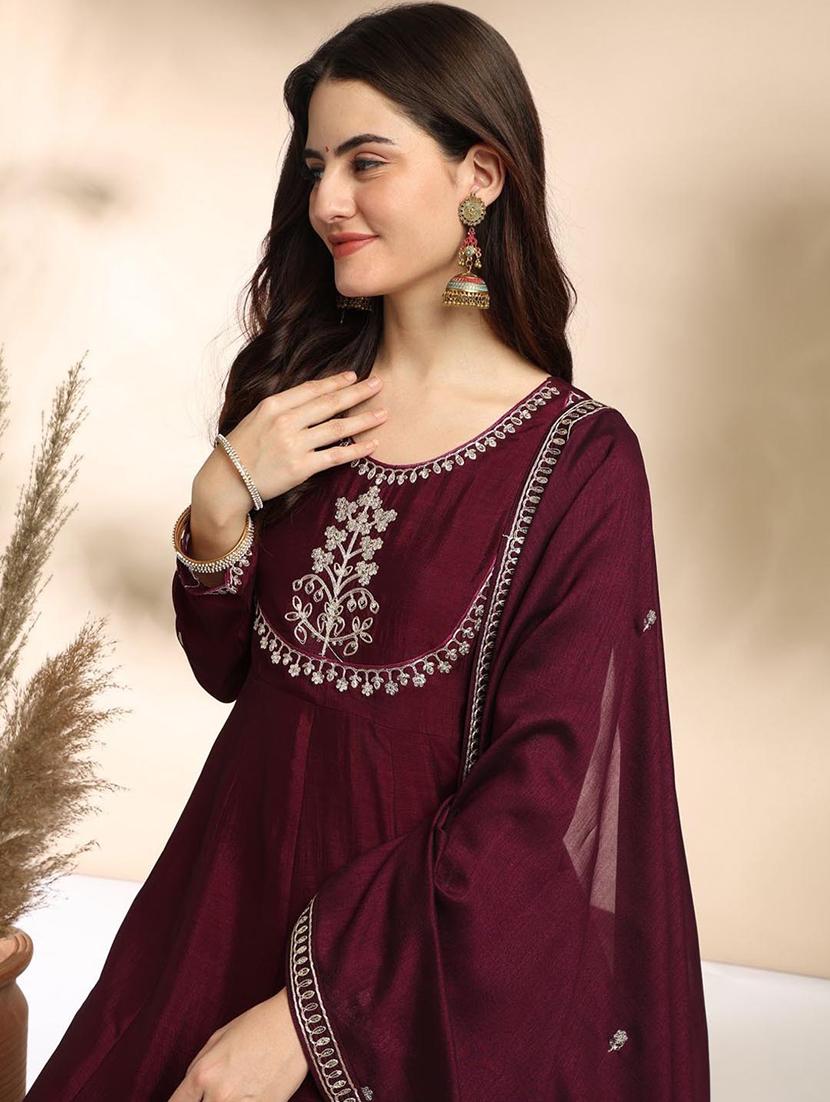 women embroidered long sleeve anarkali kurta pant with dupatta set - 22011248 - Standard Image - 5