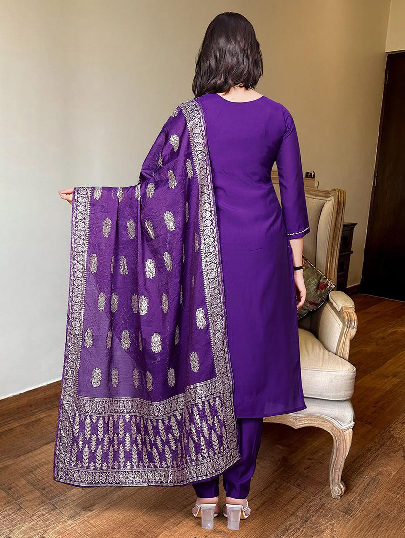 women embroidered three quarter sleeve kurta pant with dupatta set - 22011255 - Standard Image - 3