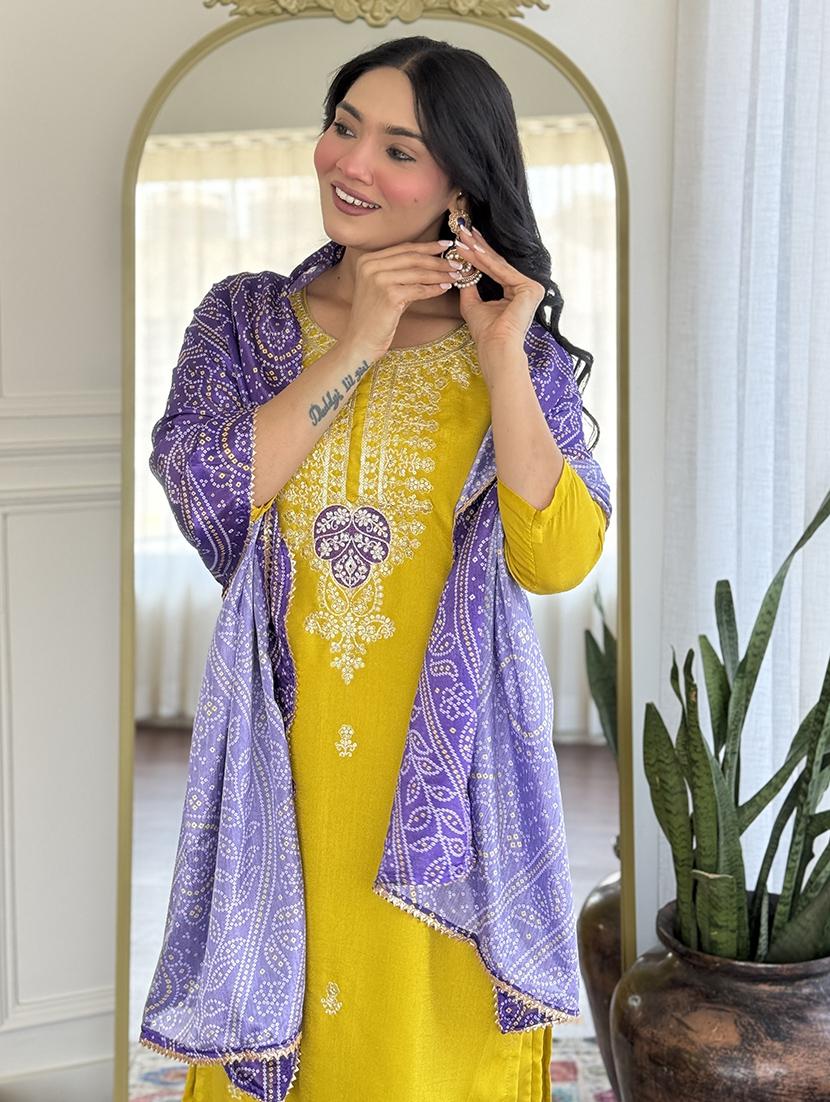 women embroidered three quarter sleeve kurta pant with dupatta set - 22011276 - Standard Image - 5