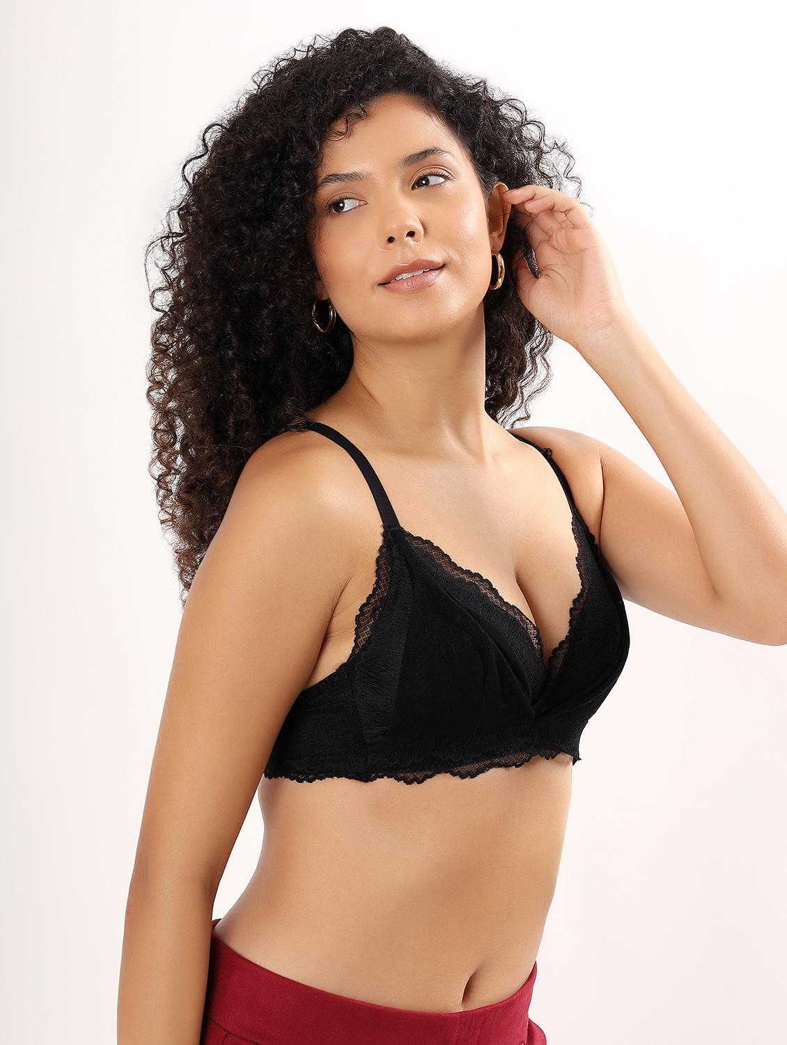 women solid lightly padded plunge bra - 22011352 - Standard Image - 3