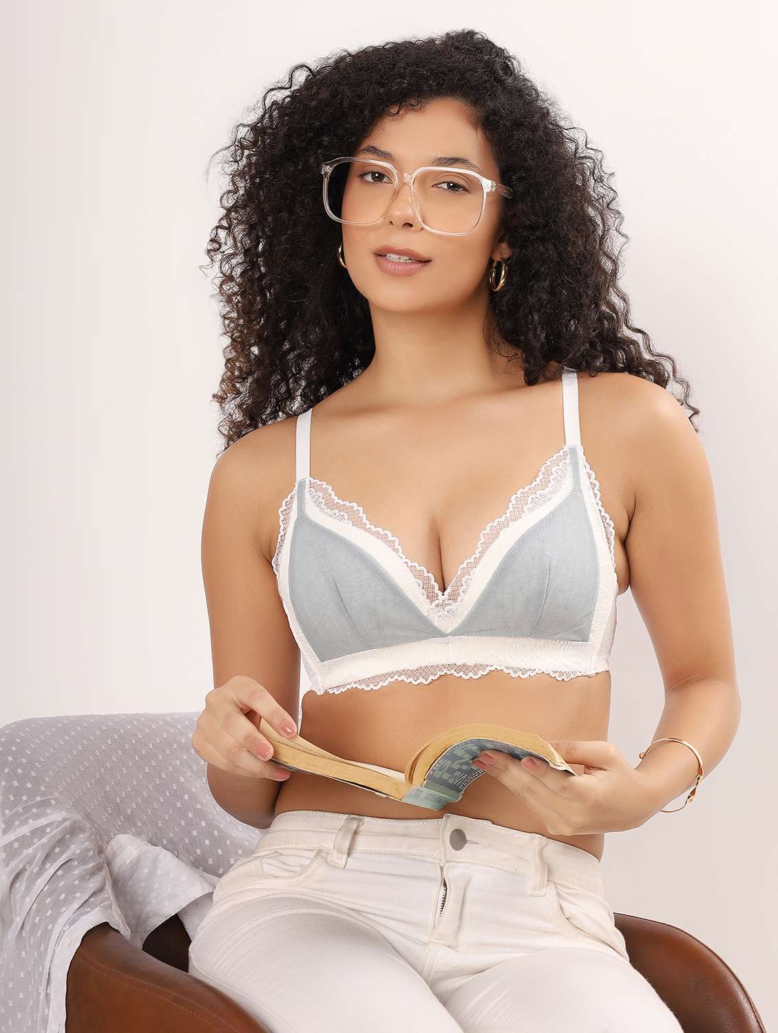 women color block lightly padded plunge bra