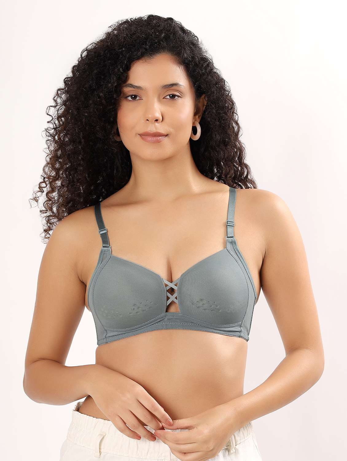 women solid lightly padded plunge bra - 22011375 -  Standard Image - 5