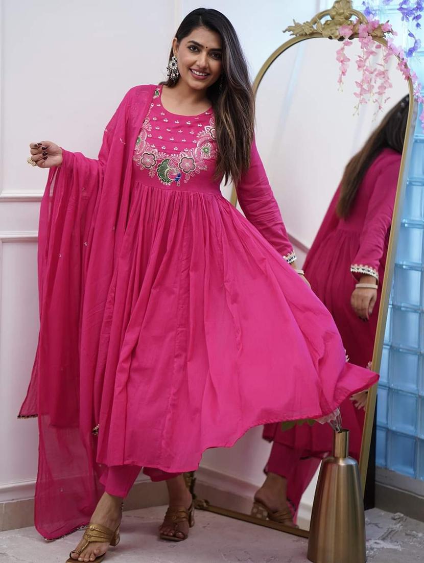 women embroidered long sleeve anarkali kurta with dupatta set - 22011402 -  Zoom Image - 0