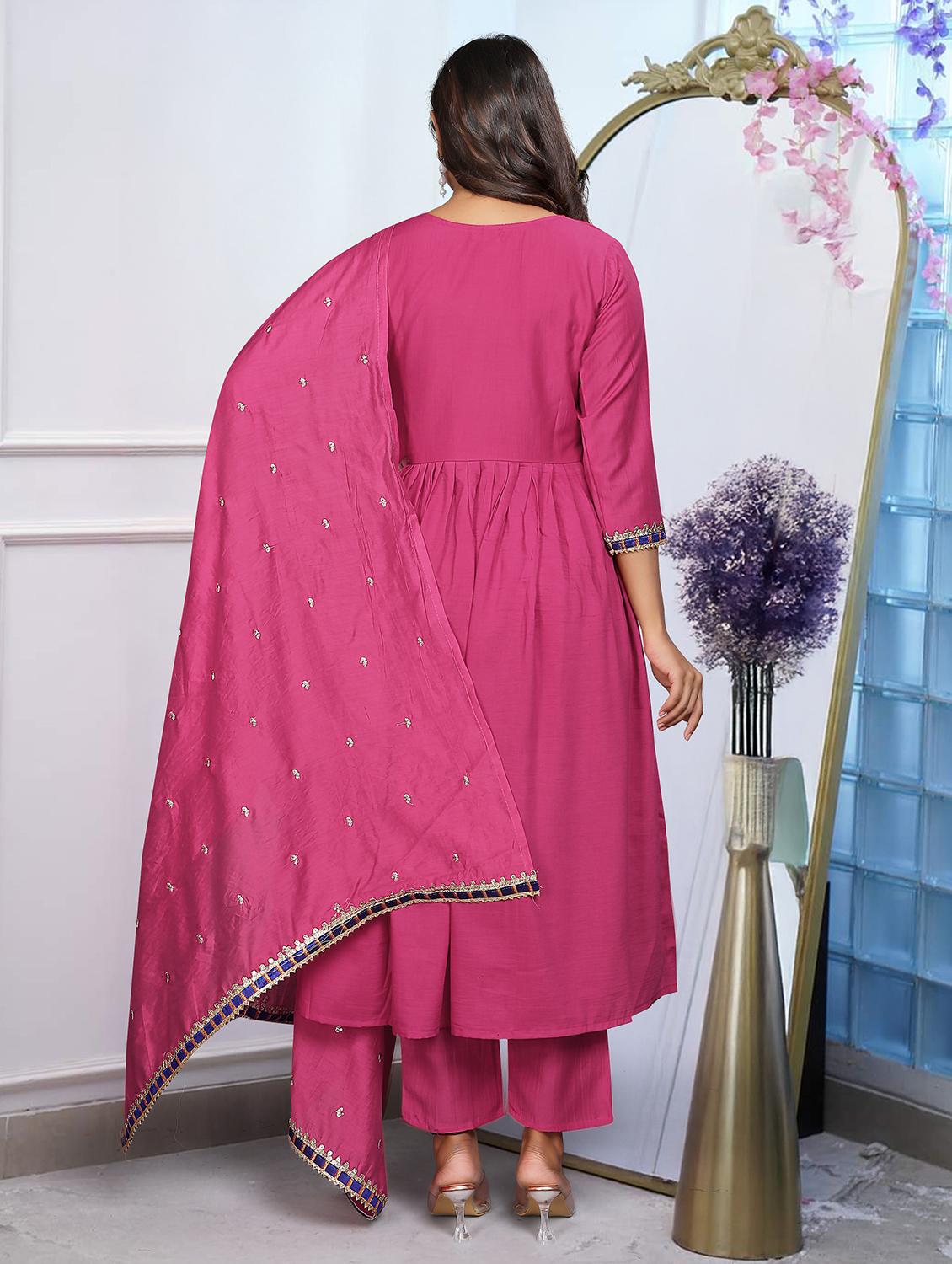 women embroidered long sleeve anarkali kurta with dupatta set - 22011402 - Standard Image - 3