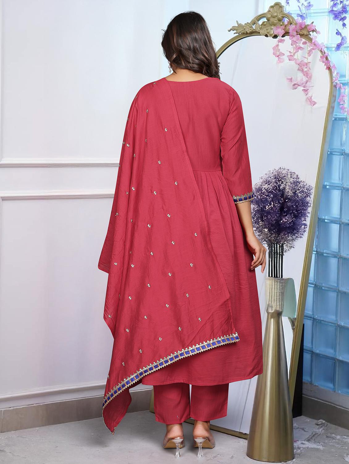 women embroidered long sleeve anarkali kurta with dupatta set - 22011403 - Standard Image - 3
