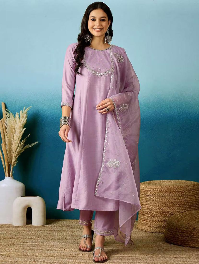 women embroidered three quarter sleeve kurta pant with dupatta set - 22011421 -  Zoom Image - 0