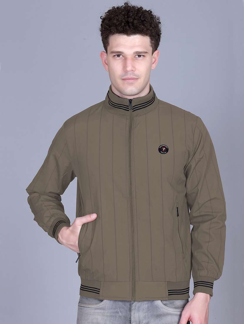 men solid long sleeve windcheater bomber jacket