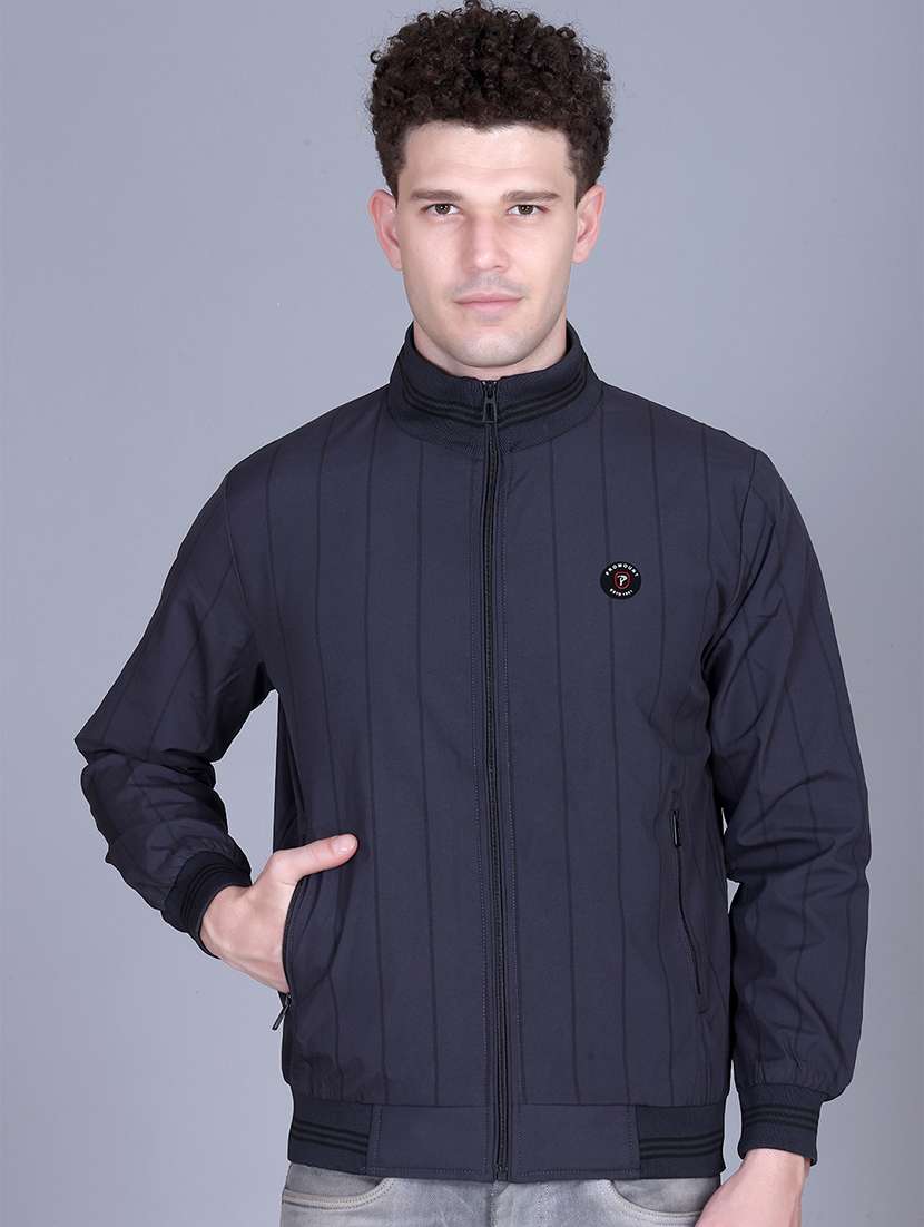 men solid long sleeve windcheater bomber jacket
