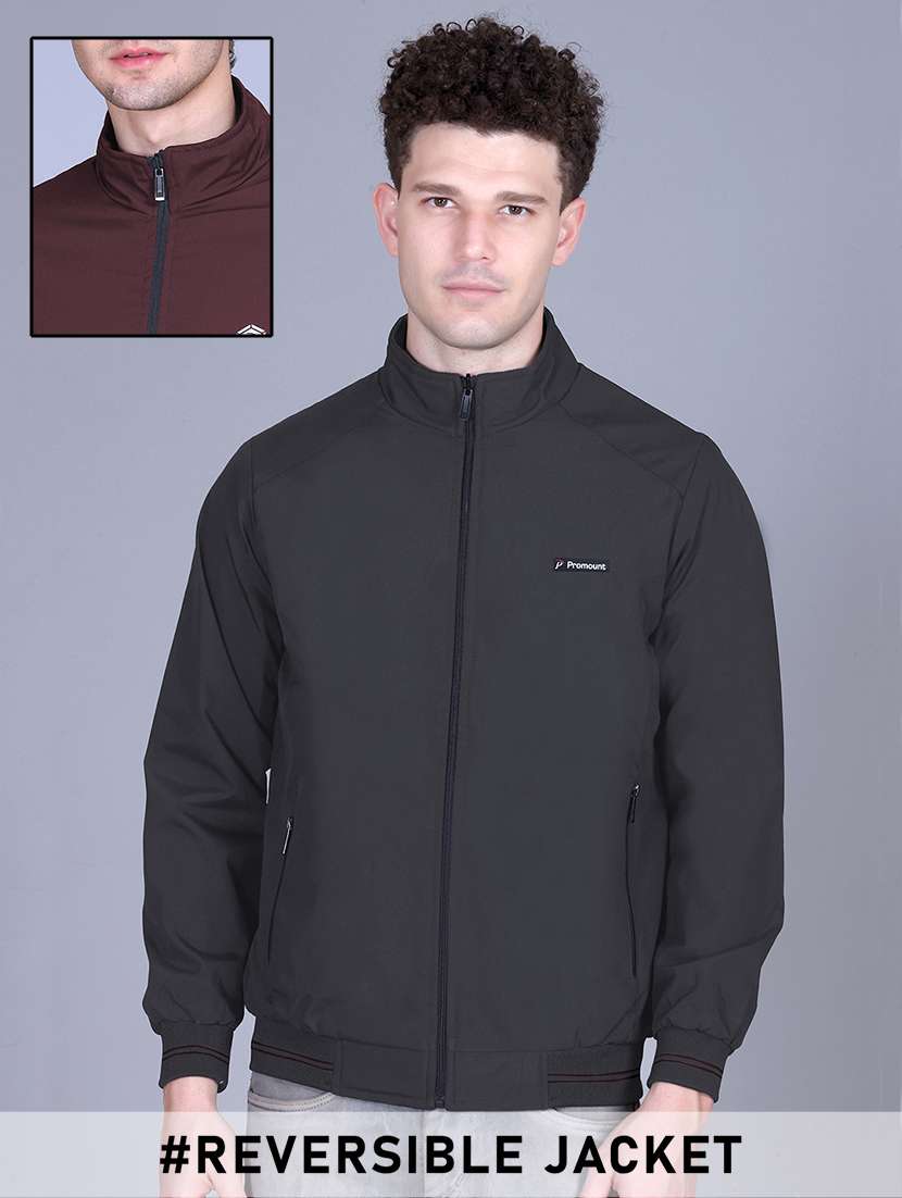 men solid long sleeve reversible bomber jacket