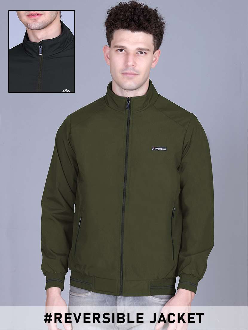 men solid long sleeve reversible bomber jacket